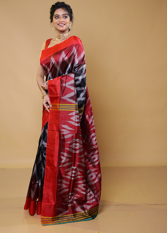Black Handloom Pure Bishnupuri Silk Saree With Blouse Piece