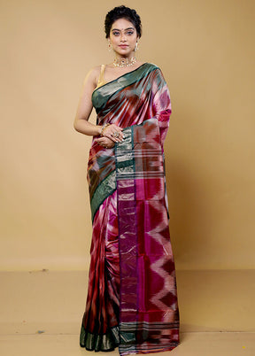 Pink Handloom Pure Bishnupuri Silk Saree Without Blouse Piece