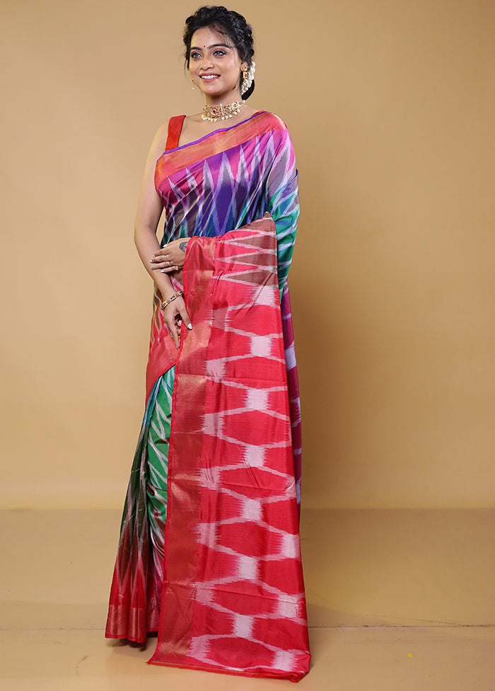 Multicolor Handloom Pure Bishnupuri Silk Saree Without Blouse Piece