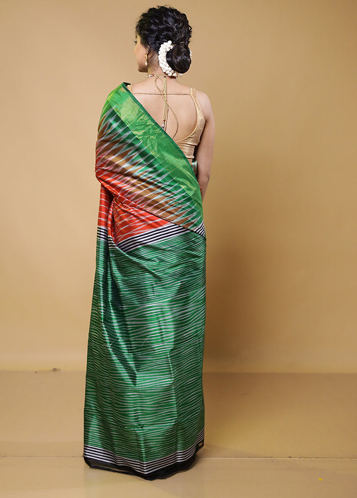 Green Handloom Pure Bishnupuri Silk Saree Without Blouse Piece