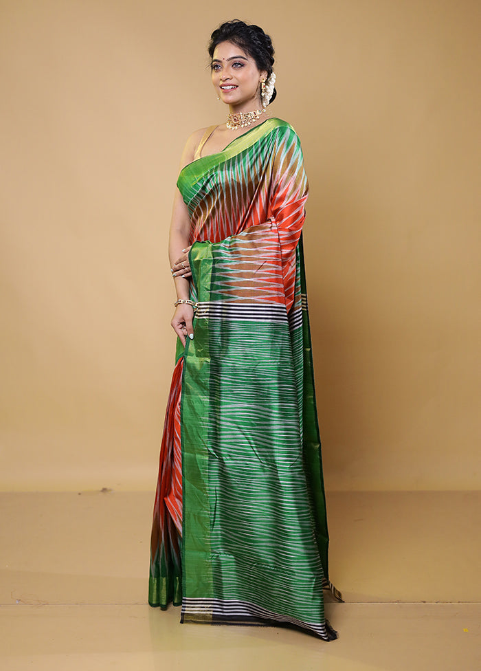 Green Handloom Pure Bishnupuri Silk Saree Without Blouse Piece