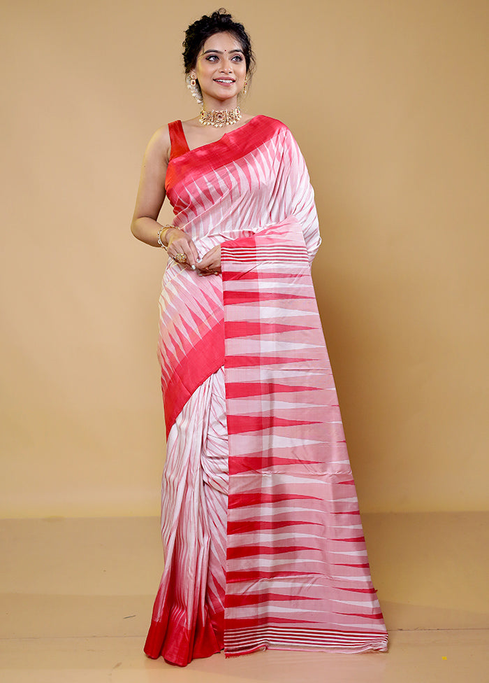 White Handloom Pure Bishnupuri Silk Saree Without Blouse Piece