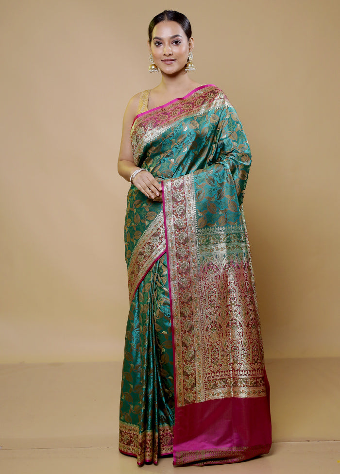 Green Tanchoi Silk Saree With Blouse Piece