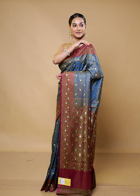 Blue Tanchoi Silk Saree With Blouse Piece