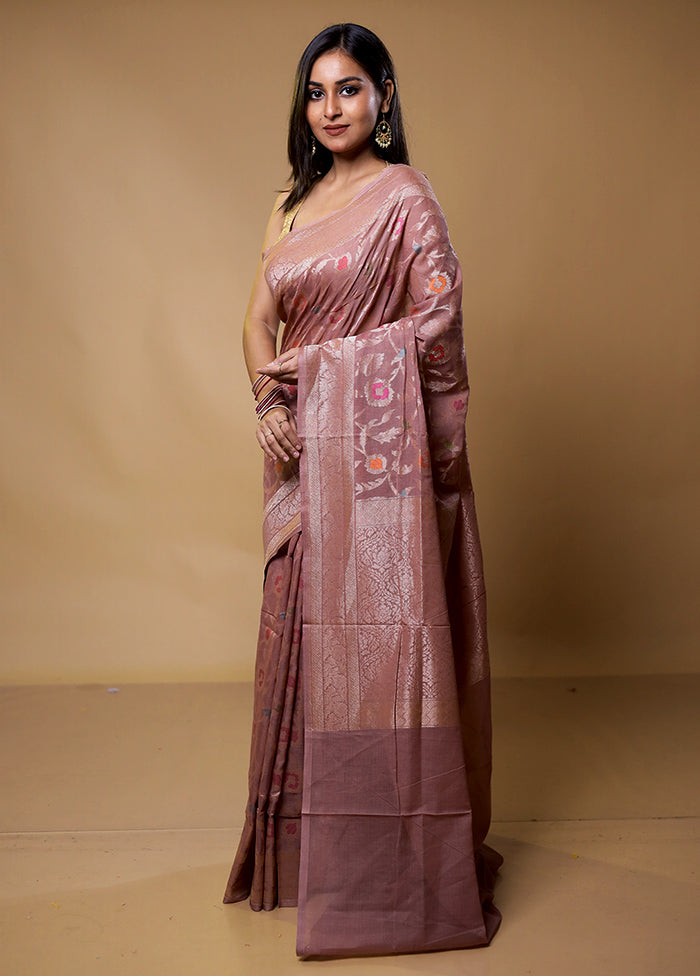 Pink Handloom Kora Pure Silk Saree With Blouse Piece