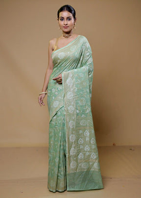 Green Handloom Kora Pure Silk Saree With Blouse Piece