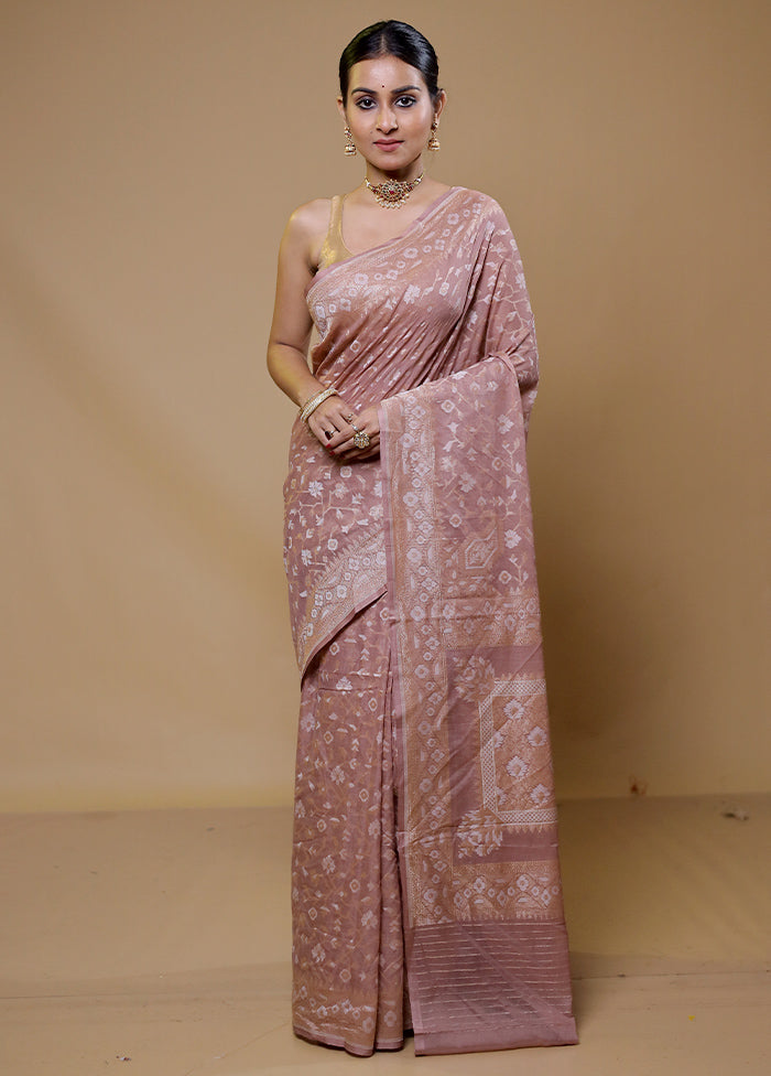 Purple Handloom Kora Pure Silk Saree With Blouse Piece