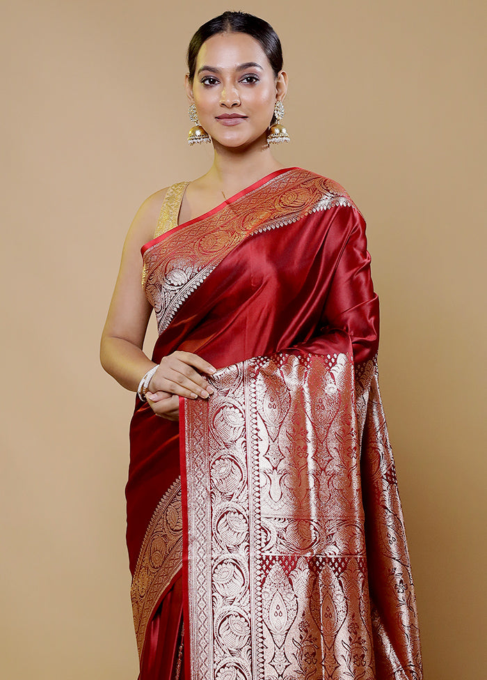 Red Banarasi Silk Saree With Blouse Piece