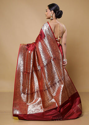 Red Banarasi Silk Saree With Blouse Piece