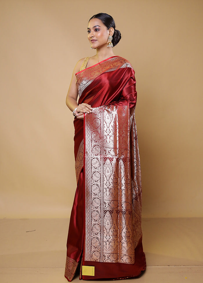 Red Banarasi Silk Saree With Blouse Piece