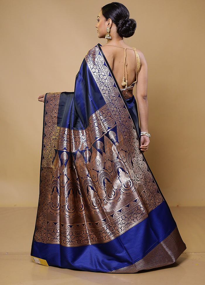 Blue Banarasi Silk Saree With Blouse Piece