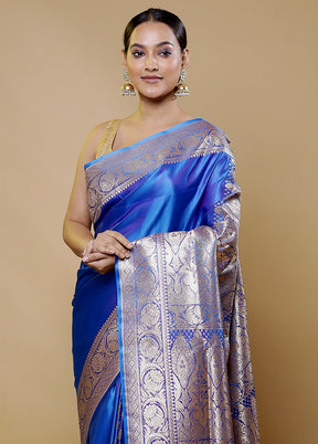 Blue Banarasi Silk Saree With Blouse Piece