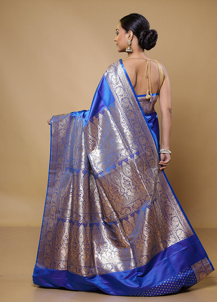 Blue Banarasi Silk Saree With Blouse Piece