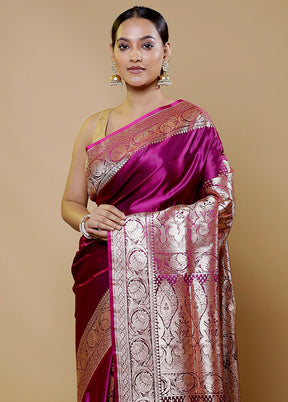 Pink Banarasi Silk Saree With Blouse Piece