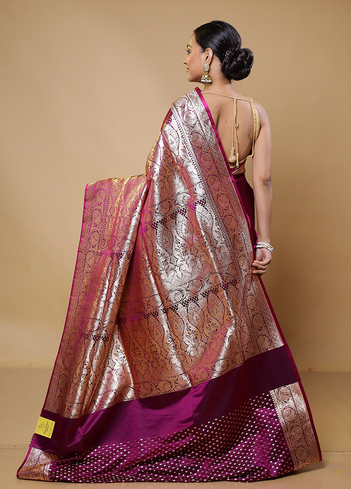 Pink Banarasi Silk Saree With Blouse Piece