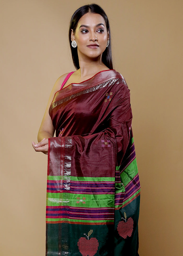 Brown Kalakshetra Kanjivaram Silk Saree With Blouse Piece