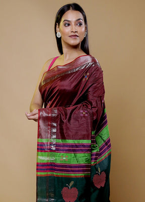 Brown Kalakshetra Kanjivaram Silk Saree With Blouse Piece