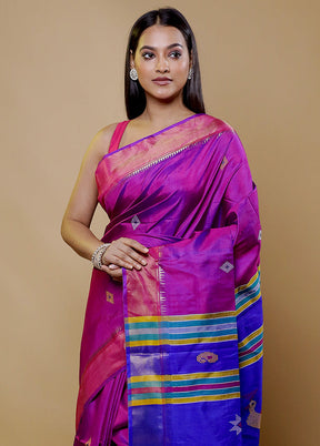 Pink Kalakshetra Kanjivaram Silk Saree With Blouse Piece