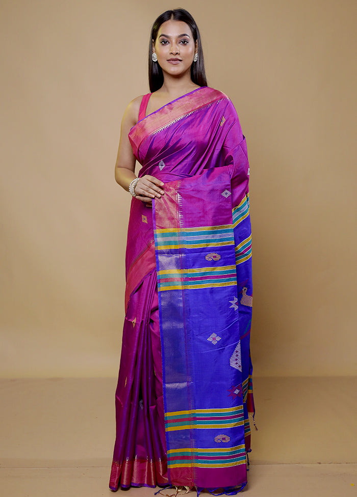 Pink Kalakshetra Kanjivaram Silk Saree With Blouse Piece