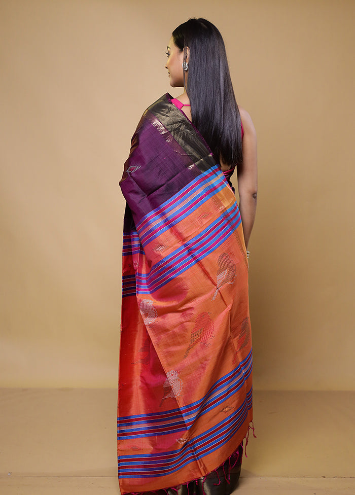 Purple Kalakshetra Kanjivaram Silk Saree With Blouse Piece