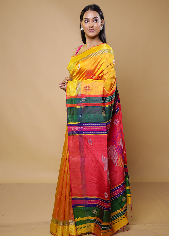 Yellow Kalakshetra Kanjivaram Silk Saree With Blouse Piece