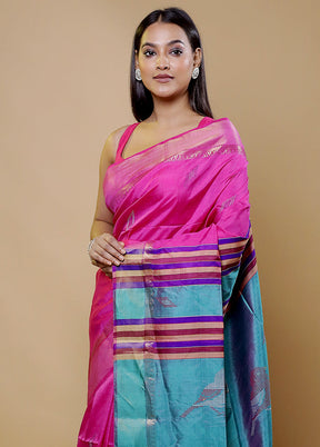 Pink Kalakshetra Kanjivaram Silk Saree With Blouse Piece