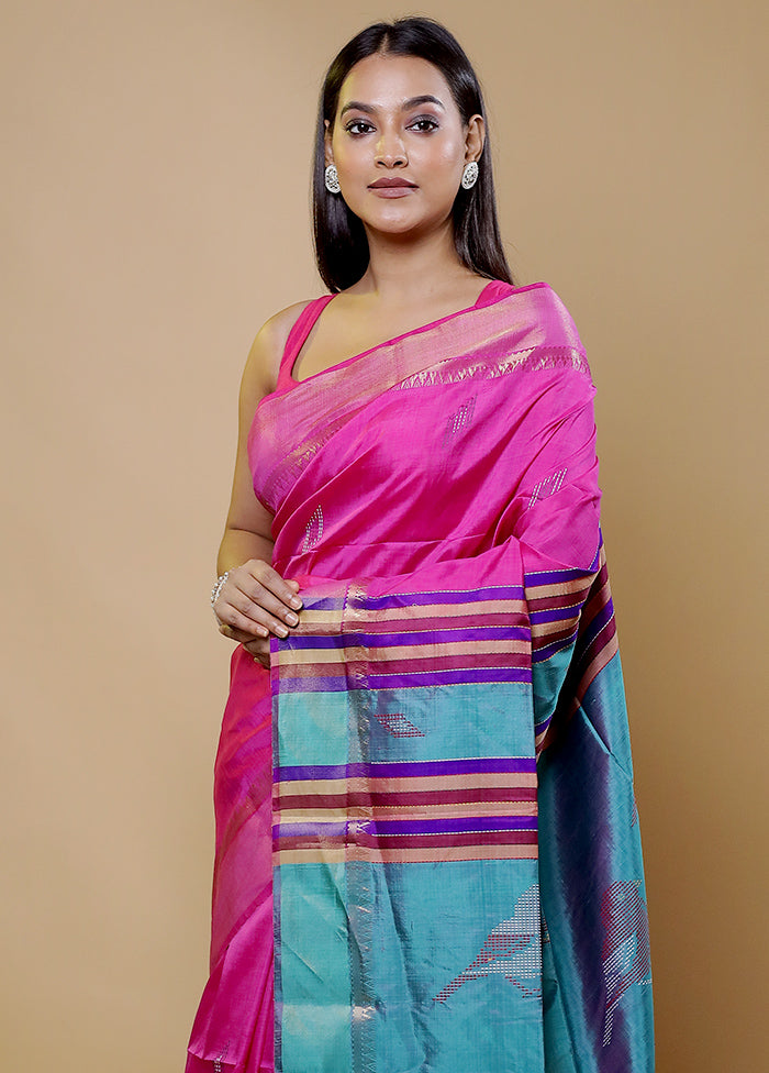 Pink Kalakshetra Kanjivaram Silk Saree With Blouse Piece