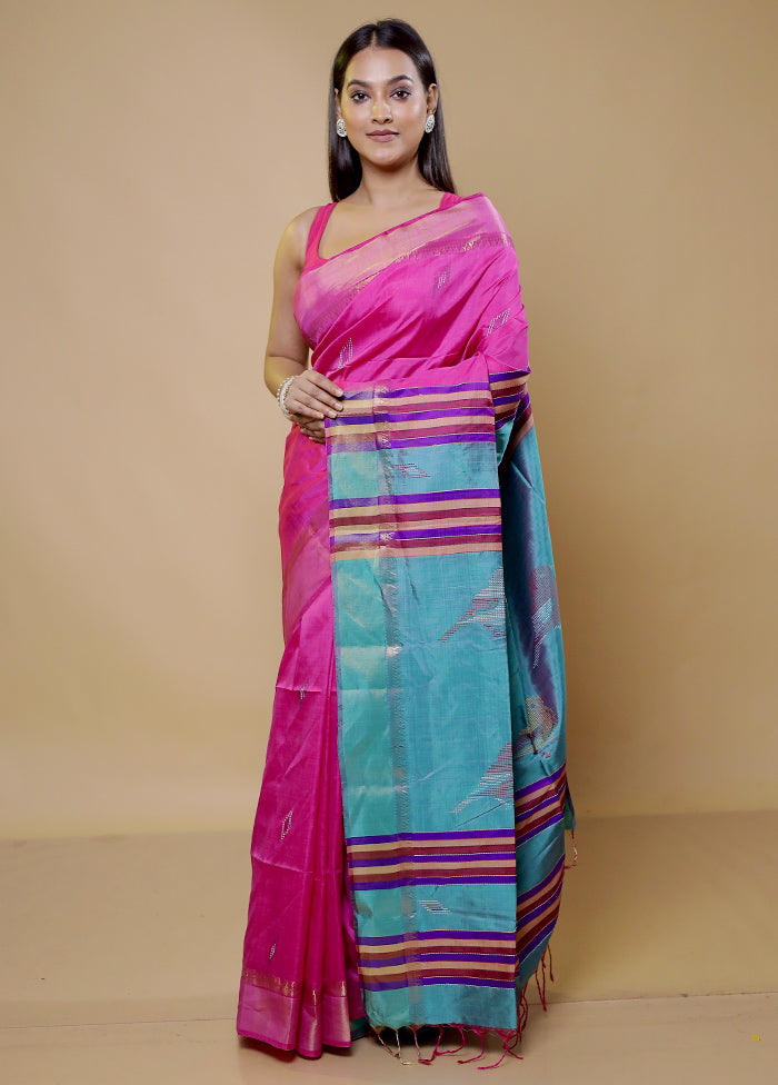 Pink Kalakshetra Kanjivaram Silk Saree With Blouse Piece