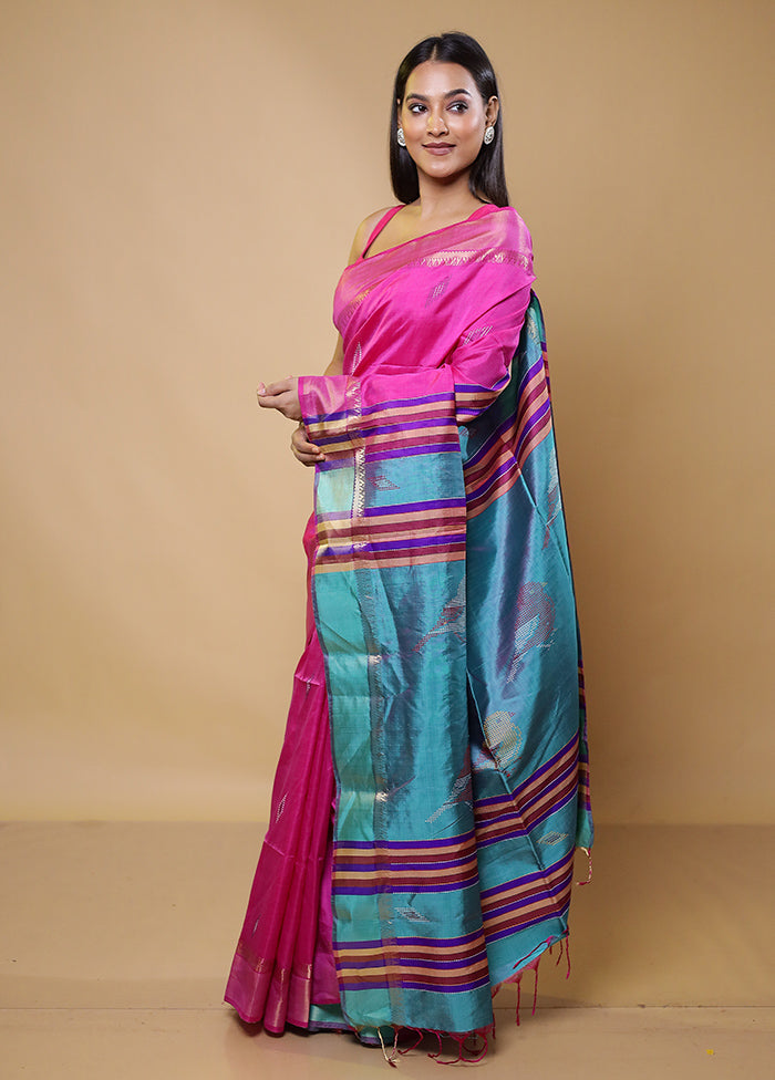 Pink Kalakshetra Kanjivaram Silk Saree With Blouse Piece