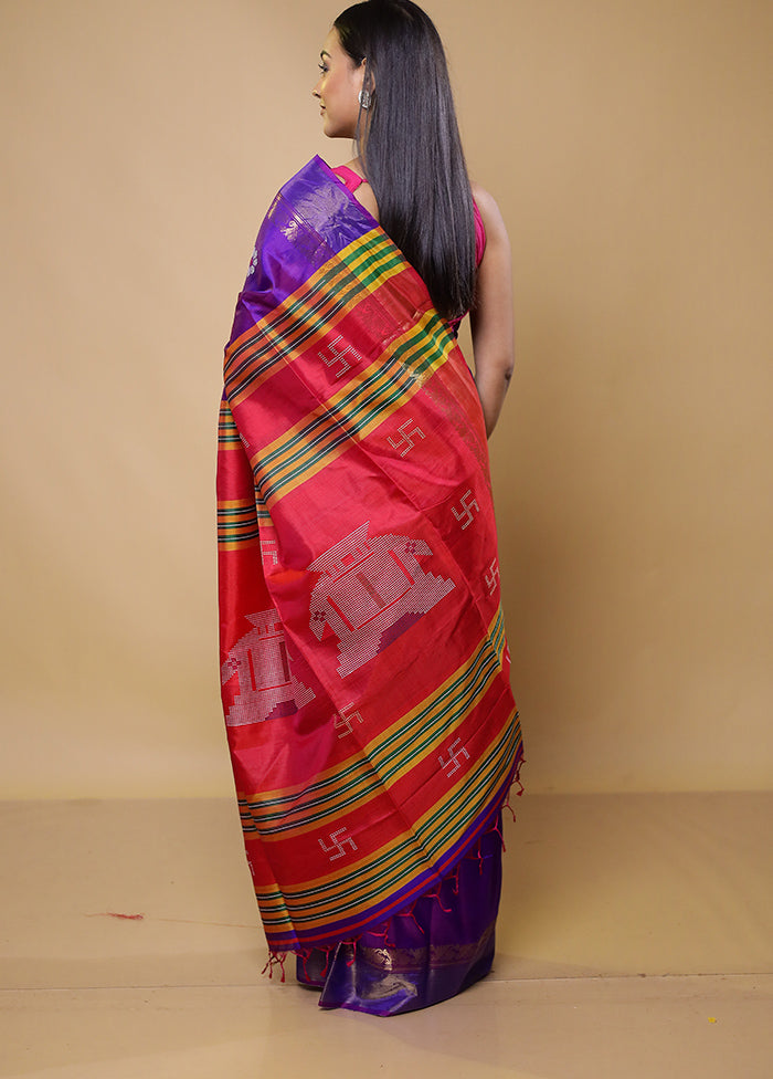 Purple Kalakshetra Kanjivaram Silk Saree With Blouse Piece