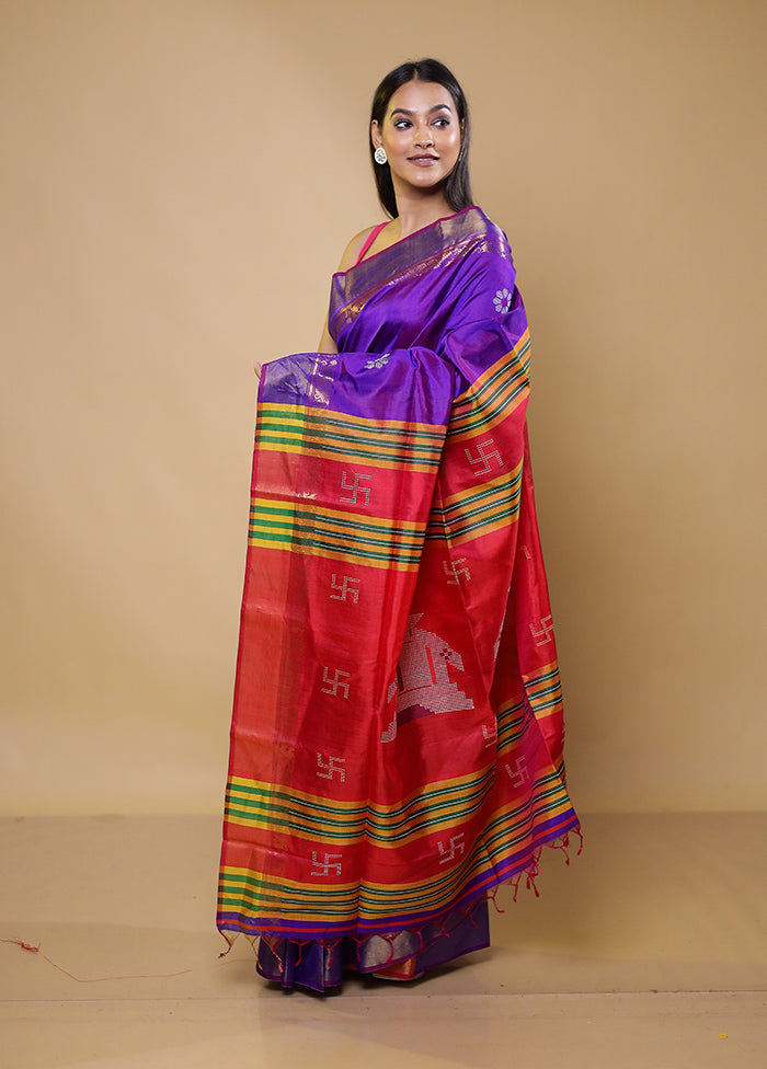 Purple Kalakshetra Kanjivaram Silk Saree With Blouse Piece