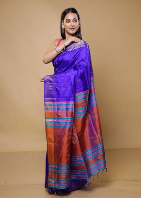 Purple Kalakshetra Kanjivaram Silk Saree With Blouse Piece