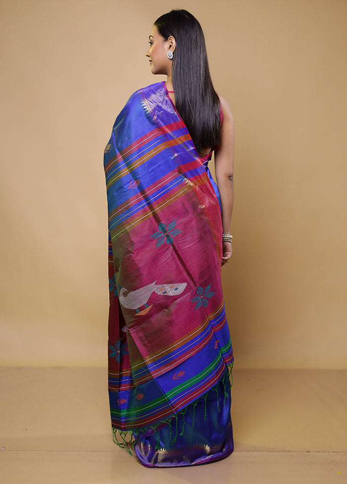 Blue Kalakshetra Kanjivaram Silk Saree With Blouse Piece