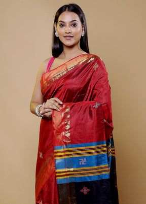 Red Kalakshetra Kanjivaram Silk Saree With Blouse Piece