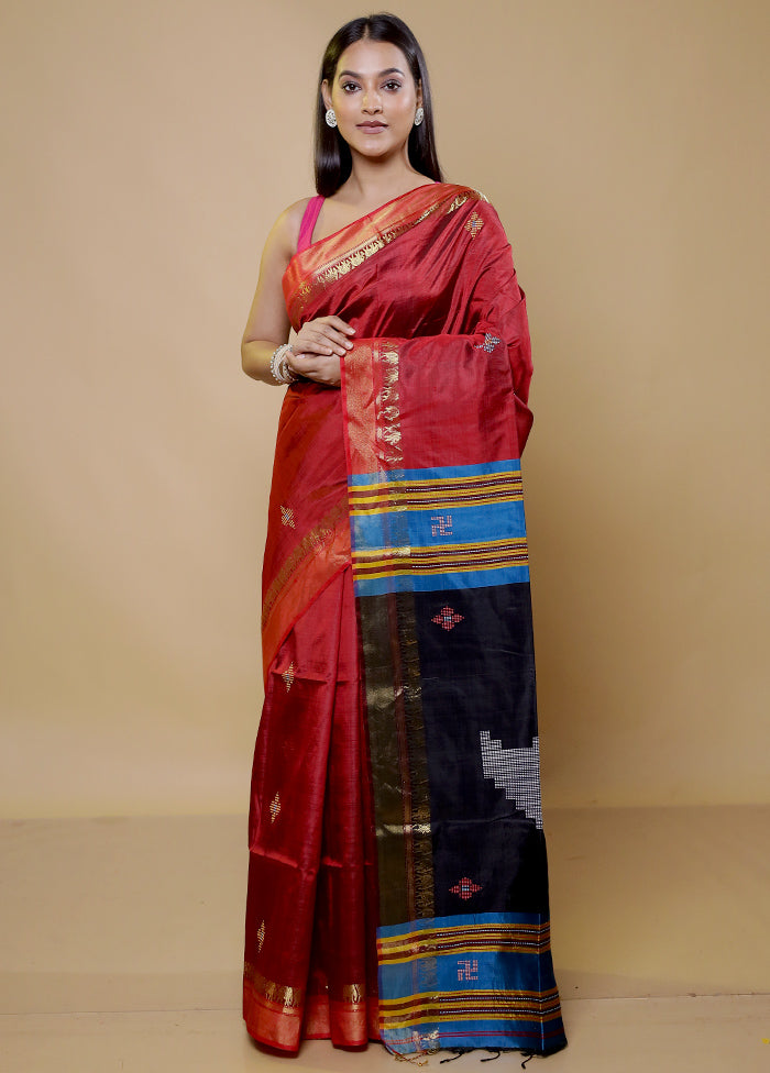 Red Kalakshetra Kanjivaram Silk Saree With Blouse Piece