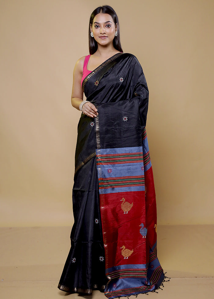 Blue Kalakshetra Kanjivaram Silk Saree With Blouse Piece