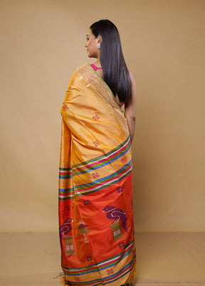 Orange Kalakshetra Kanjivaram Silk Saree With Blouse Piece