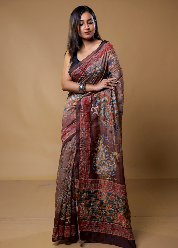 Brown Cotton Saree With Blouse Piece