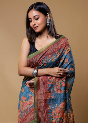 Blue Cotton Saree With Blouse Piece