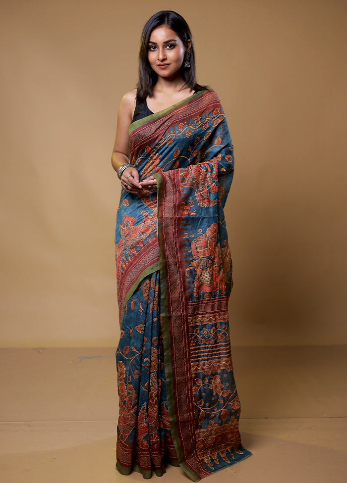 Blue Cotton Saree With Blouse Piece