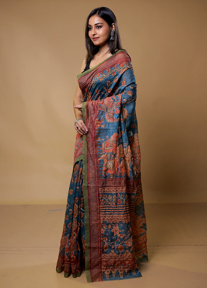 Blue Cotton Saree With Blouse Piece