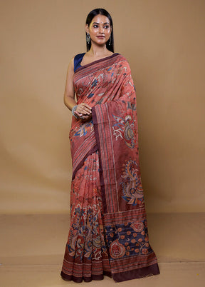 Rust Cotton Saree With Blouse Piece