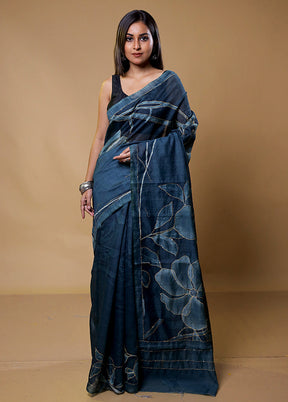 Blue Cotton Saree With Blouse Piece