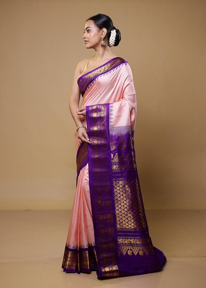 Pink Gadwal Pure Silk Saree Without Blouse Piece