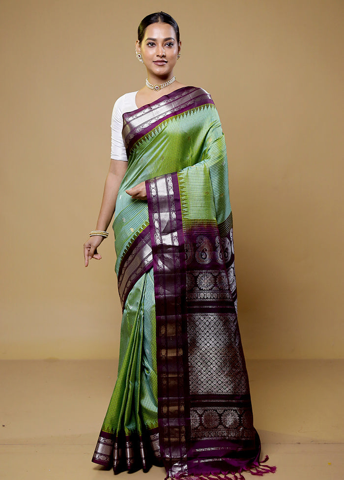 Green Gadwal Pure Silk Saree Without Blouse Piece