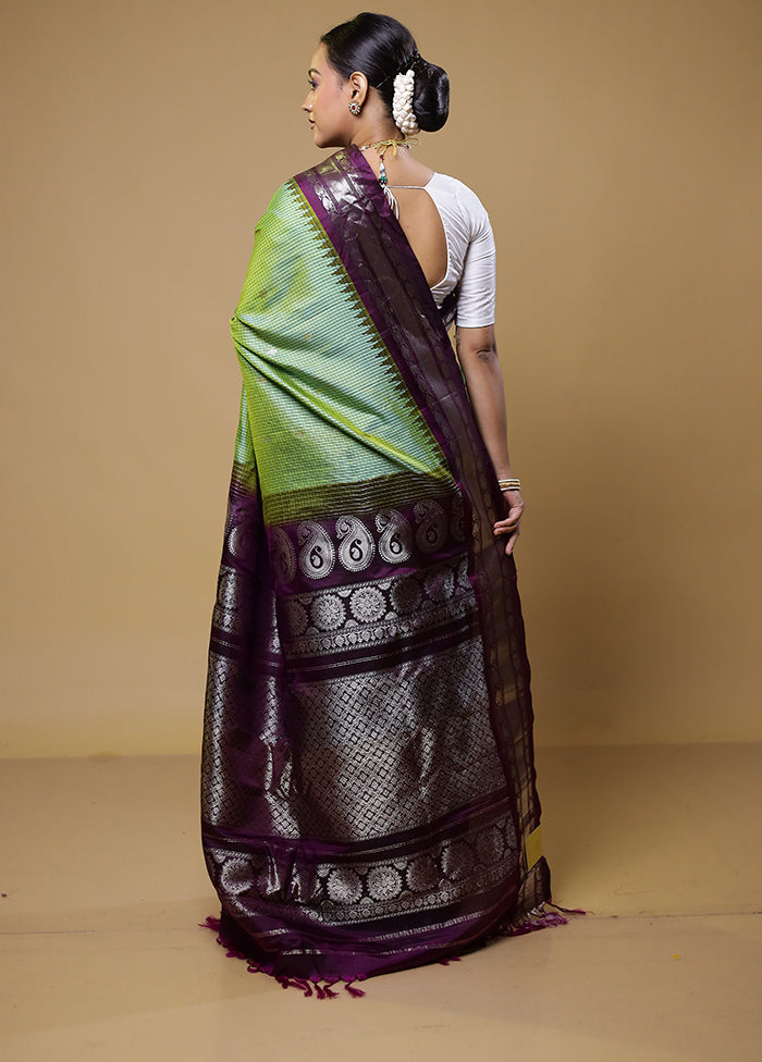 Green Gadwal Pure Silk Saree Without Blouse Piece