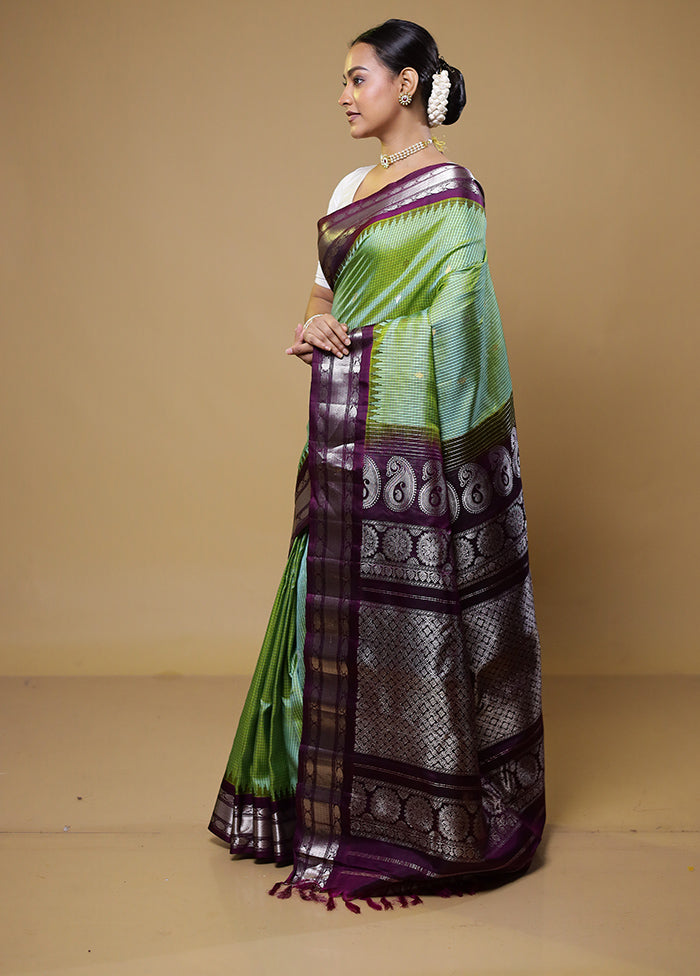 Green Gadwal Pure Silk Saree Without Blouse Piece