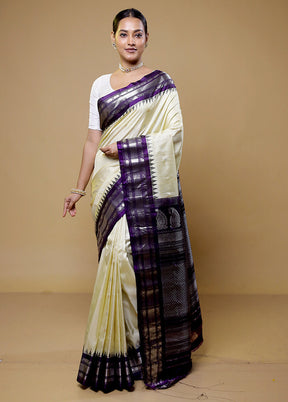 Cream Gadwal Pure Silk Saree Without Blouse Piece