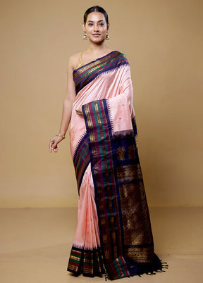 Pink Gadwal Pure Silk Saree Without Blouse Piece