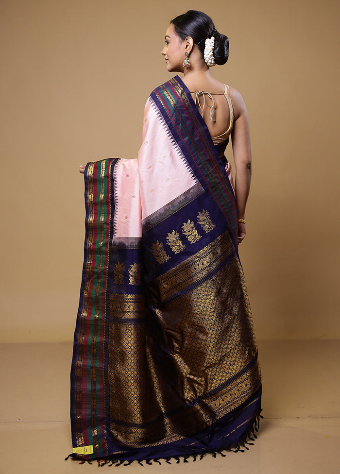 Pink Gadwal Pure Silk Saree Without Blouse Piece